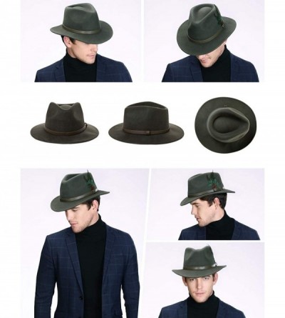 Fedoras 1920s 100% Wool Felt Homburg Gangster Fedora Manhattan Derby Hat Unisex 55-60CM - 00780_armygreen - CC18ALTMK06 $28.50