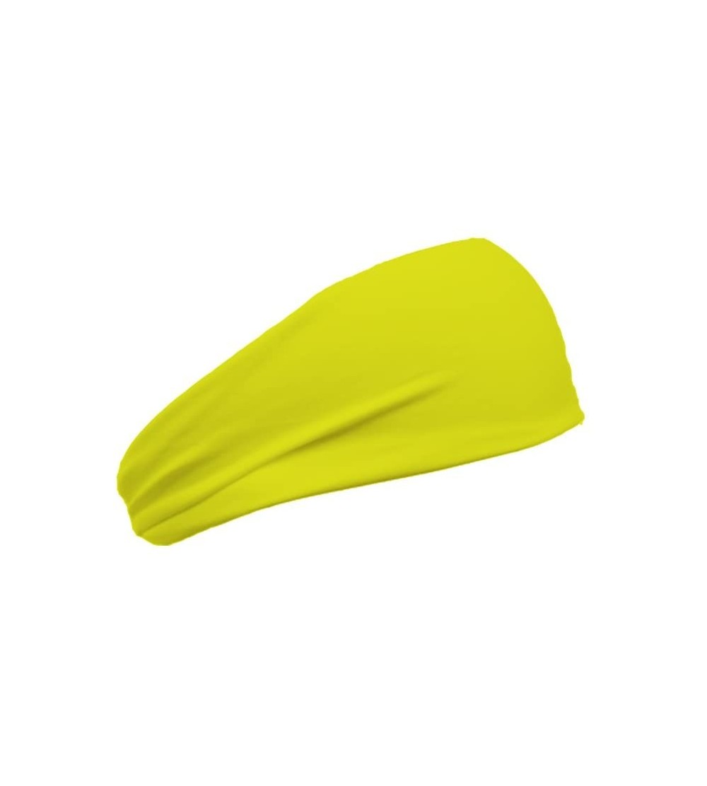 Headbands Womens 3 Inch Flatback Moisture Wicking Workout Sweatband - Bright Neon Yellow - C911QAC6L2T $9.71