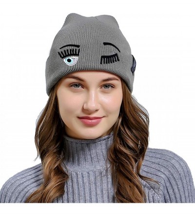 Skullies & Beanies Eyelash Wink Beanie Wool Cap Knitting Hat - Light Grey - CG1274A1MM9 $10.06