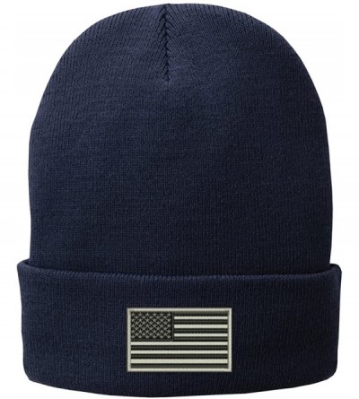 Skullies & Beanies US American Flag Grey Embroidered Winter Folded Long Beanie - Navy - CL12N1BKG8O $7.63