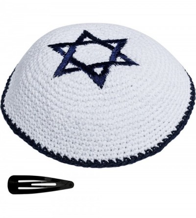 Skullies & Beanies Star of David Jewish KippahHatFor Men & Kids with Clip Beautifully Knitted - Blue & White - CA18809M5WS $9.34
