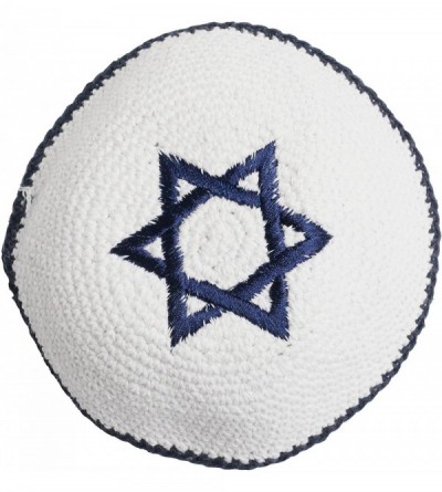 Skullies & Beanies Star of David Jewish KippahHatFor Men & Kids with Clip Beautifully Knitted - Blue & White - CA18809M5WS $9.34