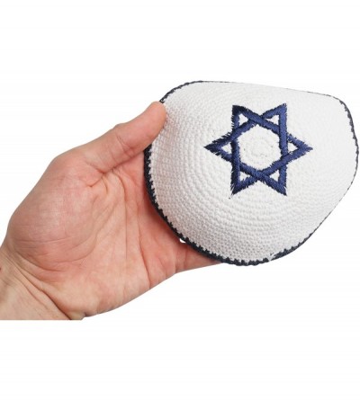 Skullies & Beanies Star of David Jewish KippahHatFor Men & Kids with Clip Beautifully Knitted - Blue & White - CA18809M5WS $9.34