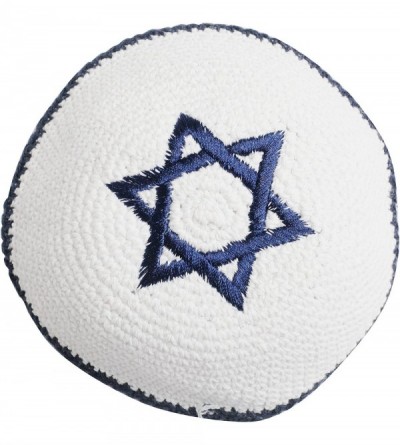 Skullies & Beanies Star of David Jewish KippahHatFor Men & Kids with Clip Beautifully Knitted - Blue & White - CA18809M5WS $9.34