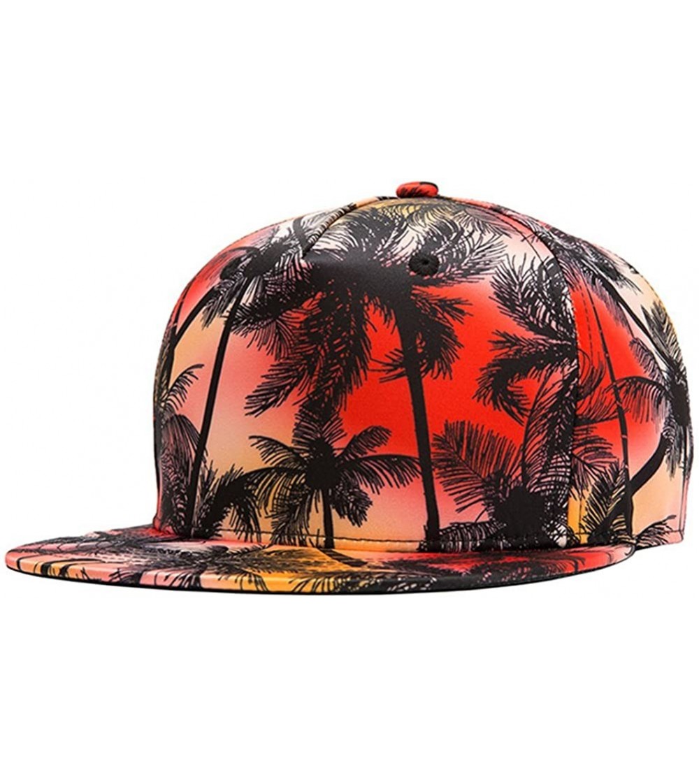 Baseball Caps Unisex 3D Printing Flat Bill Baseball Cap Snapback Hip Hop Hat - Coconut Trees Red 051 - CT17Y0WHOT0 $14.07