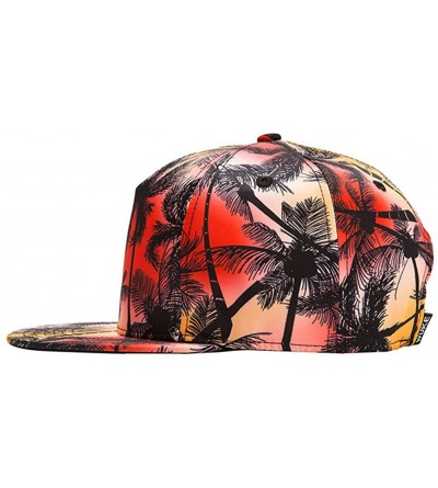 Baseball Caps Unisex 3D Printing Flat Bill Baseball Cap Snapback Hip Hop Hat - Coconut Trees Red 051 - CT17Y0WHOT0 $14.07