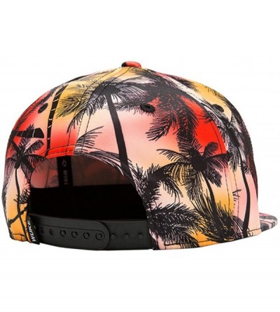 Baseball Caps Unisex 3D Printing Flat Bill Baseball Cap Snapback Hip Hop Hat - Coconut Trees Red 051 - CT17Y0WHOT0 $14.07