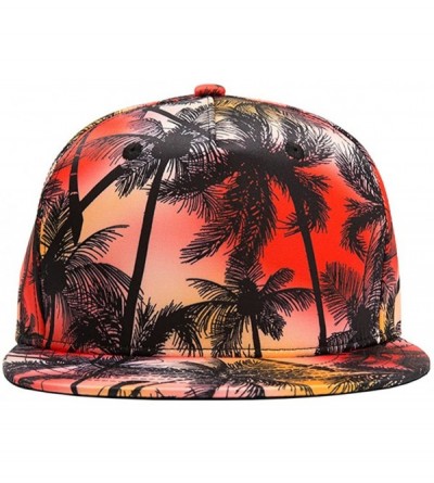 Baseball Caps Unisex 3D Printing Flat Bill Baseball Cap Snapback Hip Hop Hat - Coconut Trees Red 051 - CT17Y0WHOT0 $14.07