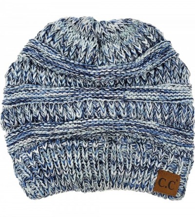 Skullies & Beanies Trendy Warm Chunky Soft Marled Cable Knit Slouchy Beanie - 4 Tone Mix - Denim Mix - C118ASZX30M $15.99