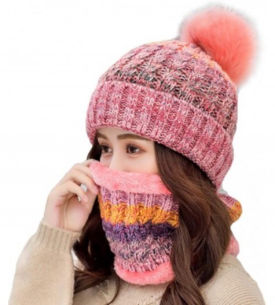 Skullies & Beanies Womens Winter Beanie Hat Scarf Set Warm Fuzzy Knit Hat Neck Scarves - B-pink - C618ZDQU3A9 $10.97