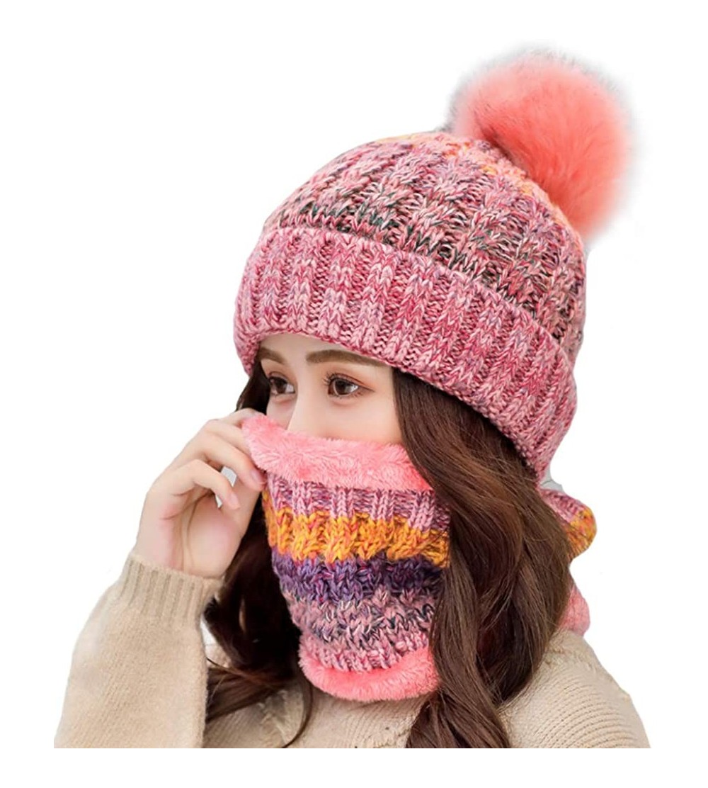 Skullies & Beanies Womens Winter Beanie Hat Scarf Set Warm Fuzzy Knit Hat Neck Scarves - B-pink - C618ZDQU3A9 $10.97