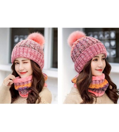 Skullies & Beanies Womens Winter Beanie Hat Scarf Set Warm Fuzzy Knit Hat Neck Scarves - B-pink - C618ZDQU3A9 $10.97