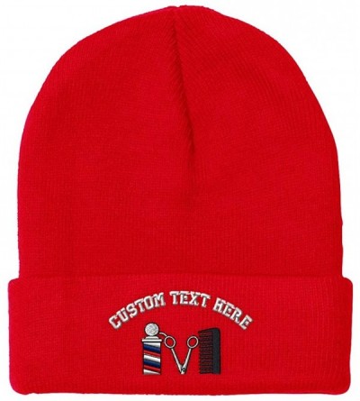 Skullies & Beanies Custom Beanie for Men & Women Barber Logo Embroidery Acrylic Skull Cap Hat - Red - CQ18H5KQM0Q $19.03