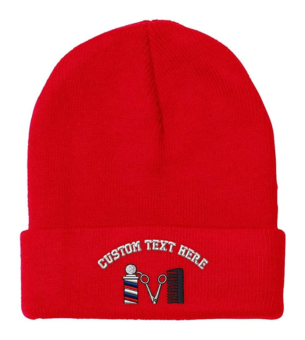 Skullies & Beanies Custom Beanie for Men & Women Barber Logo Embroidery Acrylic Skull Cap Hat - Red - CQ18H5KQM0Q $19.03