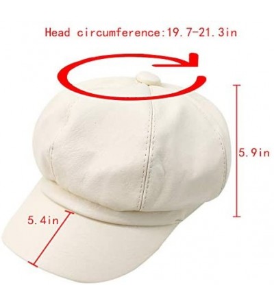 Berets Women Fuax Leather Winter Beret Beanie Hat Unisex Artist Vintage Newsboy Cabbie Cap - White - CZ1895WA9HZ $7.34