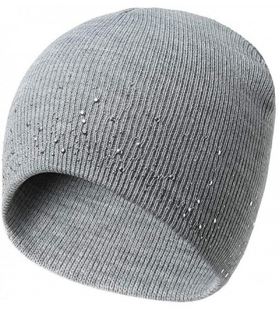 Skullies & Beanies Womens Winter Warm Hat Crochet Wool Knit Ski Beanie Skull Slouchy Bling Caps - Gray - CZ18KZL2IU9 $9.01