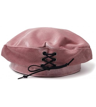 Berets Velvet Beret French Style Solid Color Winter Velvet Cap for Women - Pink - CL18L0R4WT4 $10.86