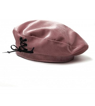 Berets Velvet Beret French Style Solid Color Winter Velvet Cap for Women - Pink - CL18L0R4WT4 $10.86