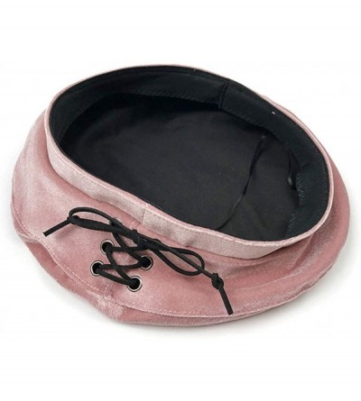 Berets Velvet Beret French Style Solid Color Winter Velvet Cap for Women - Pink - CL18L0R4WT4 $10.86