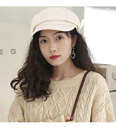 Berets Women Fuax Leather Winter Beret Beanie Hat Unisex Artist Vintage Newsboy Cabbie Cap - White - CZ1895WA9HZ $7.34