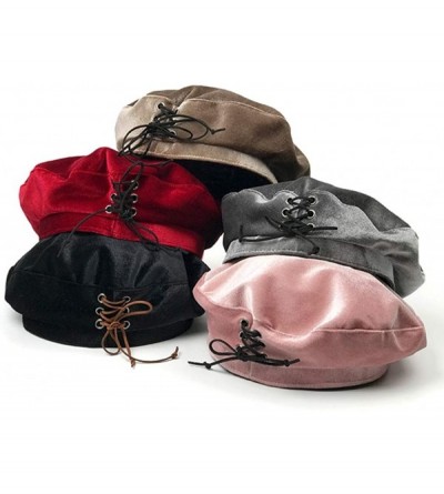 Berets Velvet Beret French Style Solid Color Winter Velvet Cap for Women - Pink - CL18L0R4WT4 $10.86