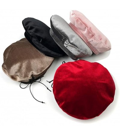 Berets Velvet Beret French Style Solid Color Winter Velvet Cap for Women - Pink - CL18L0R4WT4 $10.86