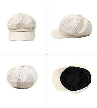 Berets Women Fuax Leather Winter Beret Beanie Hat Unisex Artist Vintage Newsboy Cabbie Cap - White - CZ1895WA9HZ $7.34