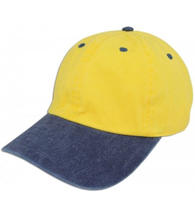 Baseball Caps Dad Hat Pigment Dyed Two Tone Plain Cotton Polo Style Retro Curved Baseball Cap 1200 - Yellow / Blue - CK17WY9A...