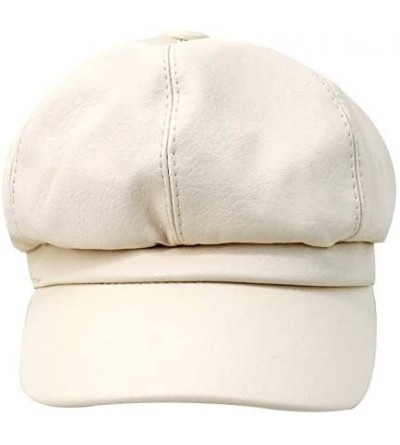 Berets Women Fuax Leather Winter Beret Beanie Hat Unisex Artist Vintage Newsboy Cabbie Cap - White - CZ1895WA9HZ $7.34