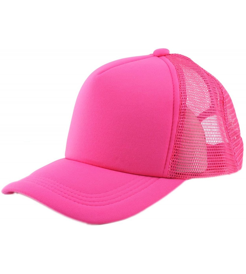 Baseball Caps Blank Mesh Adjustable Snapback Cotton 6-Panel Trucker Hat Cap - Neon Pink - C111LZX43AP $9.72