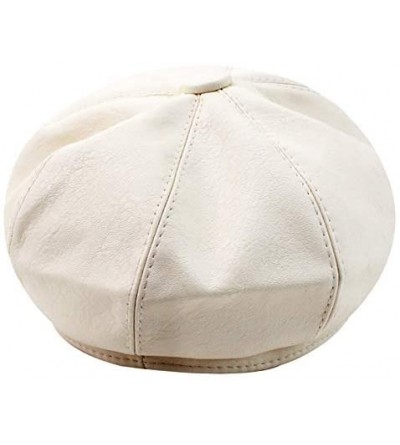 Berets Women Fuax Leather Winter Beret Beanie Hat Unisex Artist Vintage Newsboy Cabbie Cap - White - CZ1895WA9HZ $7.34