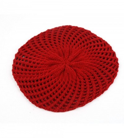 Berets Fashion Knitted Beret Open Weave Style 184HB - Red - CM18LSO273G $7.62