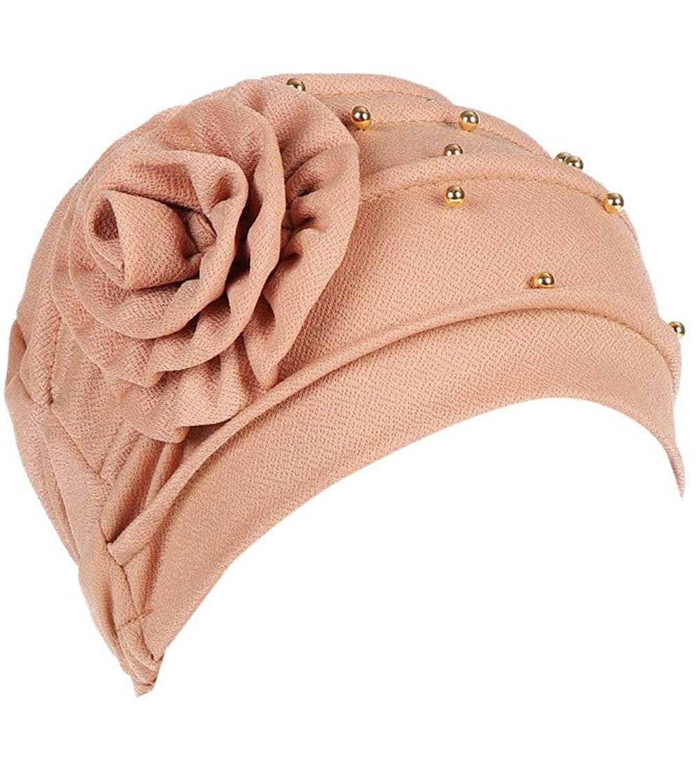 Skullies & Beanies Women Winter Beading Floral - Khaki - CX18K4KS9O6 $9.60