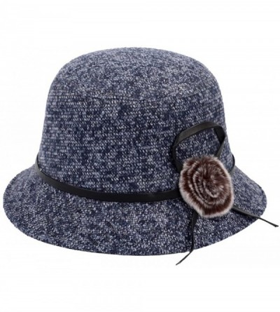 Bucket Hats Women's 1920s Winter Wool Cap Cloche Bucket Bowler Hat Crushable - Navy - C0187MEOU7G $48.53