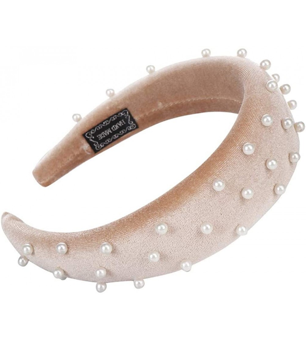 Headbands Headband Sponge Velvet Beading Hairband Women Hair Head Hoop Hair Accessories - Khaki - CS18U3Z0S2H $6.70