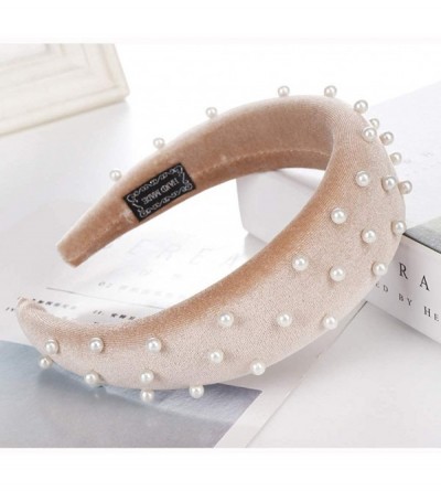 Headbands Headband Sponge Velvet Beading Hairband Women Hair Head Hoop Hair Accessories - Khaki - CS18U3Z0S2H $6.70