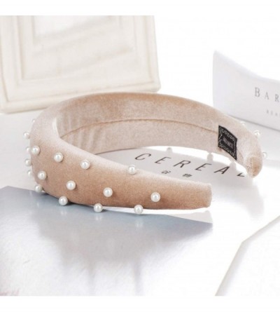 Headbands Headband Sponge Velvet Beading Hairband Women Hair Head Hoop Hair Accessories - Khaki - CS18U3Z0S2H $6.70