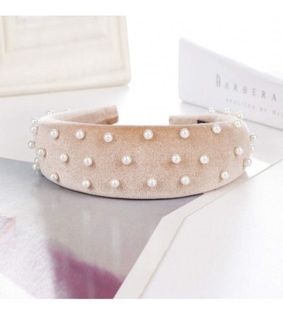 Headbands Headband Sponge Velvet Beading Hairband Women Hair Head Hoop Hair Accessories - Khaki - CS18U3Z0S2H $6.70