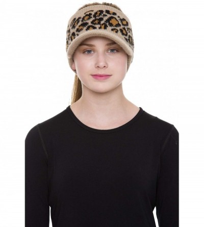 Berets Women's Warm Soft Winter Leopard Detailed Ponytail Beanie Knit Hat Skull Cap - Coffee - CP18AUTDSHO $9.28