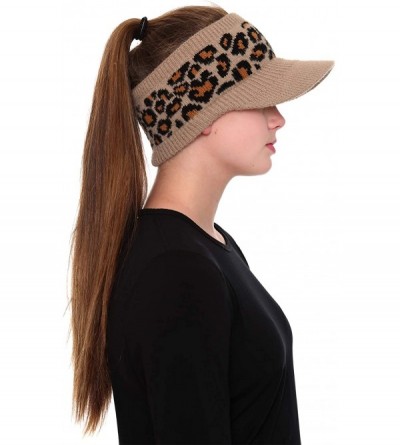 Berets Women's Warm Soft Winter Leopard Detailed Ponytail Beanie Knit Hat Skull Cap - Coffee - CP18AUTDSHO $9.28