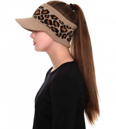 Berets Women's Warm Soft Winter Leopard Detailed Ponytail Beanie Knit Hat Skull Cap - Coffee - CP18AUTDSHO $9.28