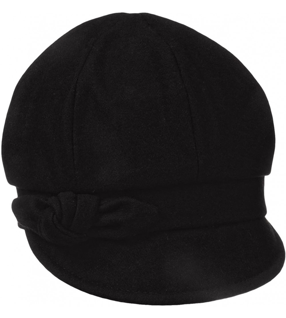 Newsboy Caps Women's Adele Plaid Cap with Bow - Black Herringbone - C9116K37295 $64.37