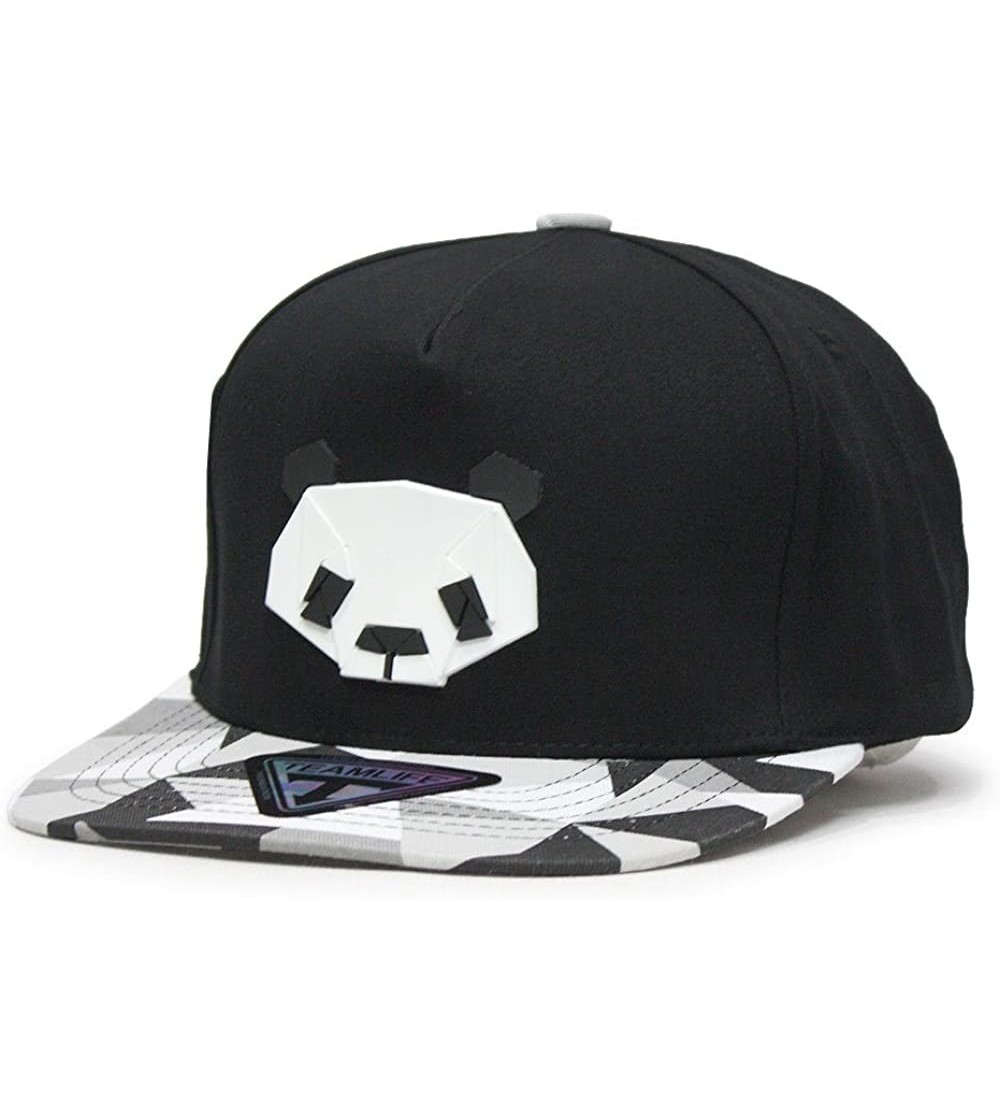 Baseball Caps Animal Embroidered/Sculpture Flat Brim Adjustable Snapback Cap (Dog- Cat- Bear-Panda- Penguin) - Panda Black - ...