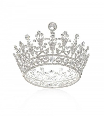 Headbands Luxury Full Round Crystal Queen Crown Rhinestone Bridal Tiara Pageant Prom Wedding Hair Jewelry - Silver - CV1820KH...
