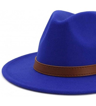 Fedoras Classic Men & Women Wide Brim Fedora Panama Hat with Belt Buckle - Royal Blue - CH18S5SNWCS $16.11