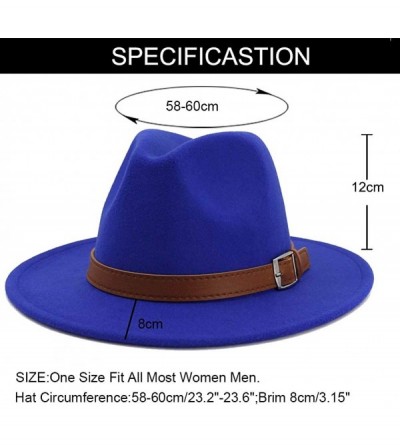 Fedoras Classic Men & Women Wide Brim Fedora Panama Hat with Belt Buckle - Royal Blue - CH18S5SNWCS $16.11