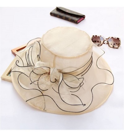 Sun Hats Women Kentucky Derby Church Cap Wide Brim Summer Sun Hat for Party Wedding - Beige - C618DOLWWAR $10.29