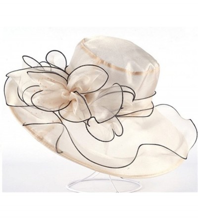 Sun Hats Women Kentucky Derby Church Cap Wide Brim Summer Sun Hat for Party Wedding - Beige - C618DOLWWAR $10.29