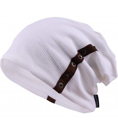Skullies & Beanies Slouchy Knitted Baggy Beanie Hat Crochet Stripe Summer Dread Caps Oversized for Men-B318 - B020-white - CG...