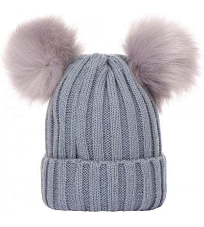 Skullies & Beanies Baby Knit Beanie Hat with Pom Pom Ball Warmer Slouchy Windproof Caps - Gray - CZ18M4SQA35 $8.56
